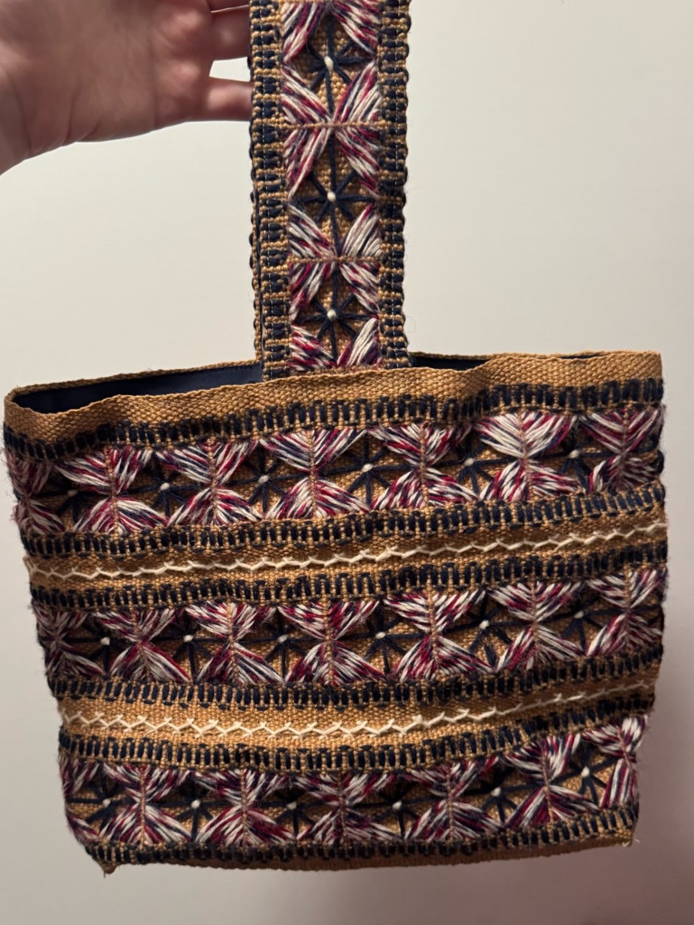 Woven Multicolor Straw Tote Bag with Patterned Strap